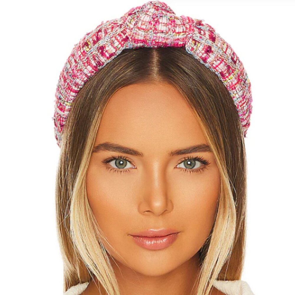 Lele Sadoughi Pink Tweed Knot Headband with Metallic Accents